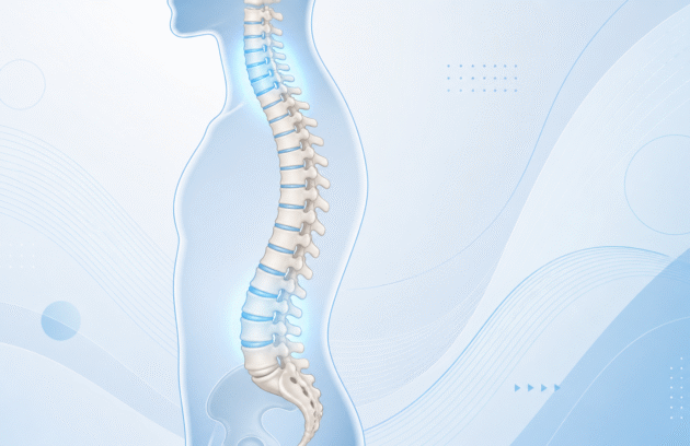 Bel ve boyun bölgesi omurga anatomisi ile disk yerleşimini gösteren fizyoterapi bilgilendirme illüstrasyonu