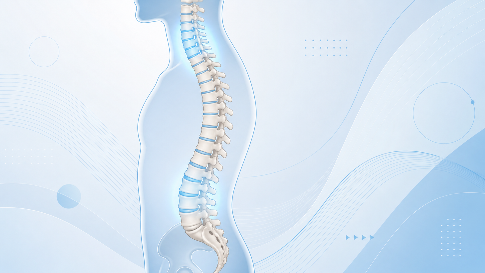 Bel ve boyun bölgesi omurga anatomisi ile disk yerleşimini gösteren fizyoterapi bilgilendirme illüstrasyonu