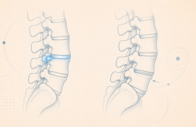 Bel Fıtığı Bel Kayması — Disk fıtığı ve omur kayması karşılaştırmalı anatomik çizim