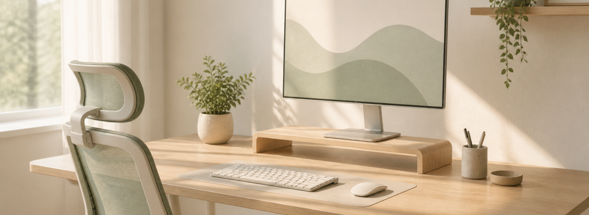 Bilgisayar Boyun Ağrısı — Ergonomik masa — göz hizasında monitör, klavye ve fare