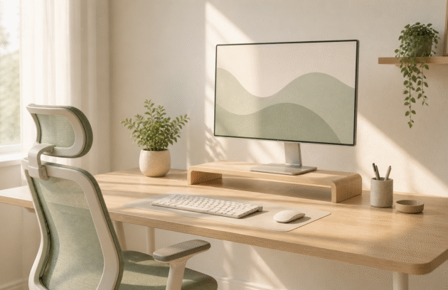 Bilgisayar Boyun Ağrısı — Ergonomik masa — göz hizasında monitör, klavye ve fare