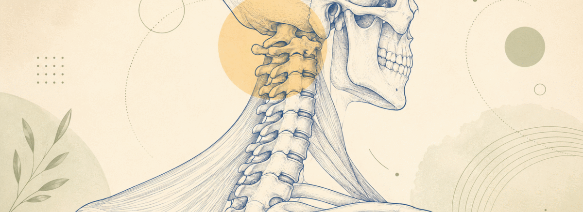 Servikal omurga, oksiput ve üst trapezius bölgesinin yan görünüm anatomik çizimi