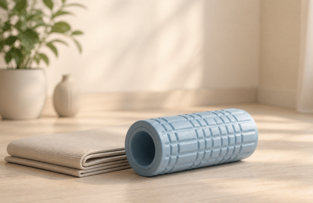 Sade wellness stüdyosunda foam roller ve egzersiz mat