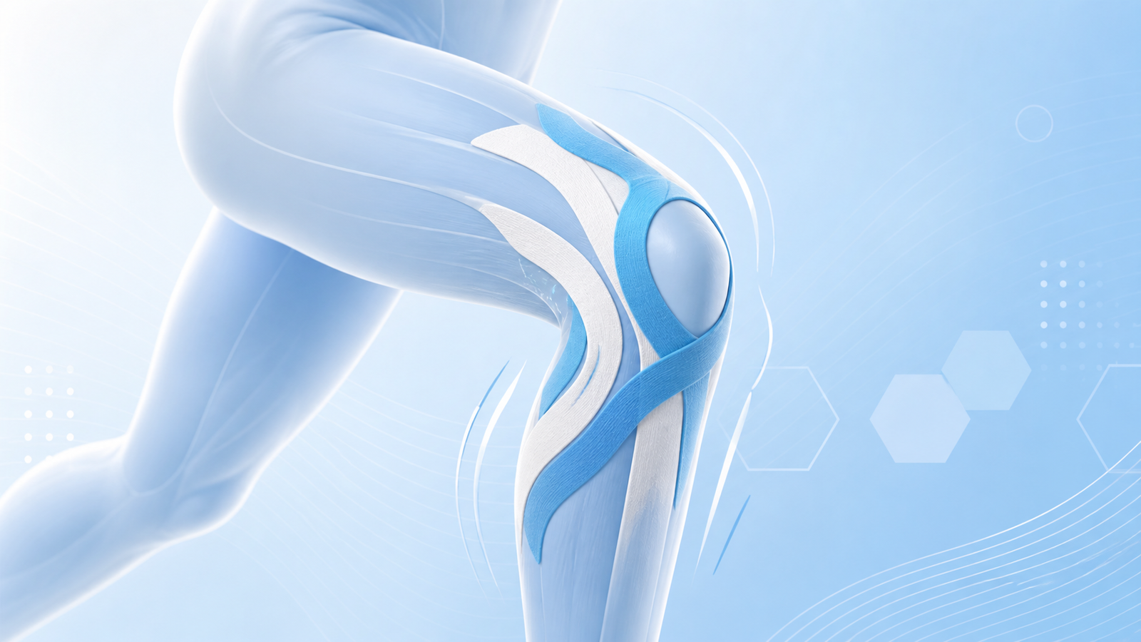 Kinesio bantlama uygulamasında anatomik yönlere göre yerleştirilmiş bant şeritlerini gösteren silüet illüstrasyonu