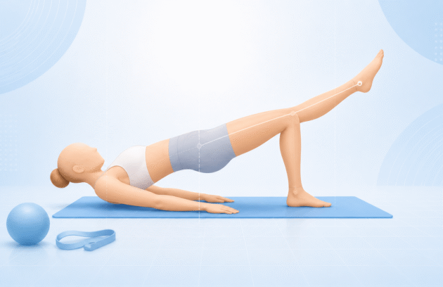 Klinik pilates uygulamasında postür ve denge odaklı egzersiz pozunu gösteren silüet illüstrasyonu
