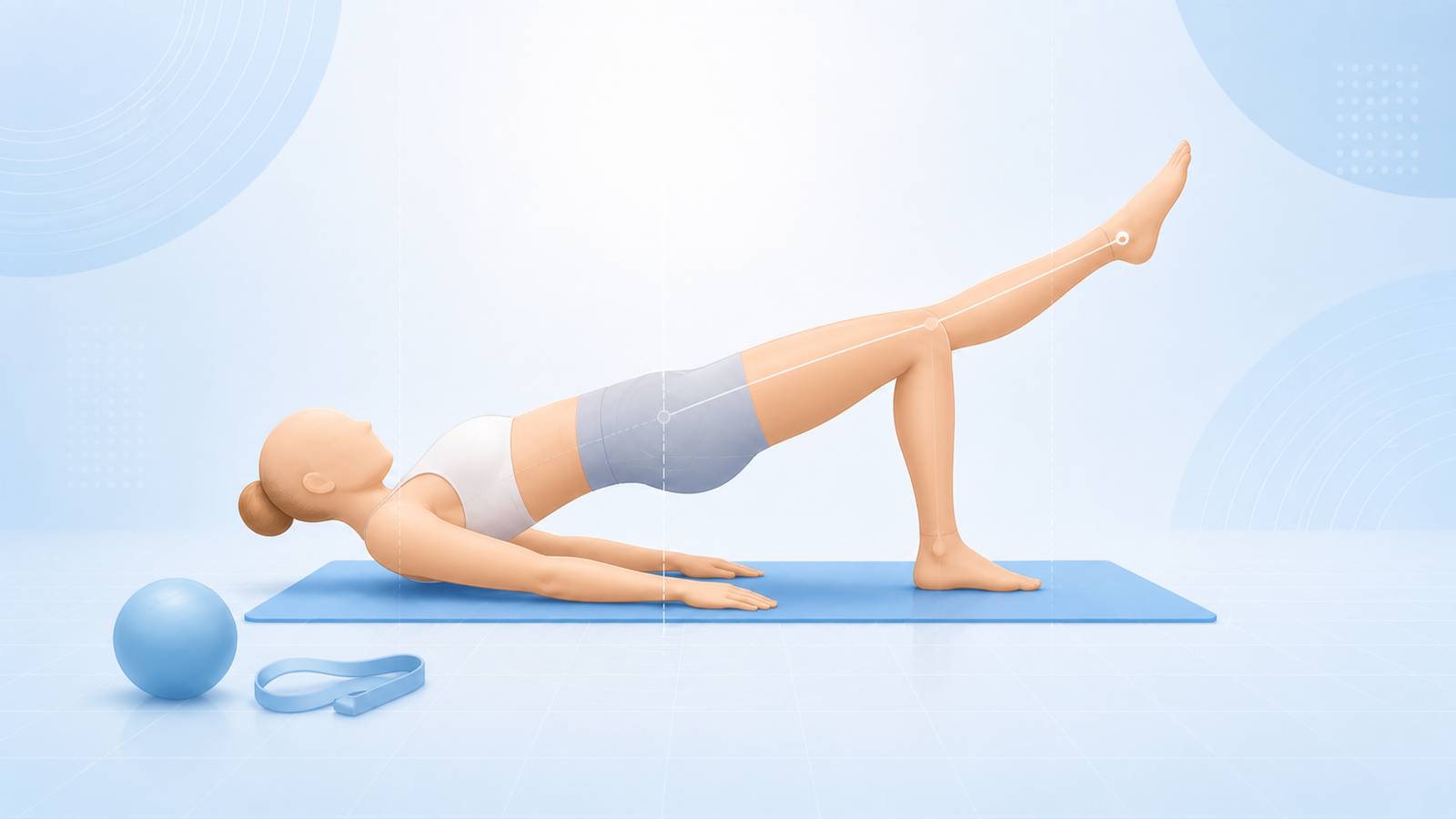 Klinik pilates uygulamasında postür ve denge odaklı egzersiz pozunu gösteren silüet illüstrasyonu