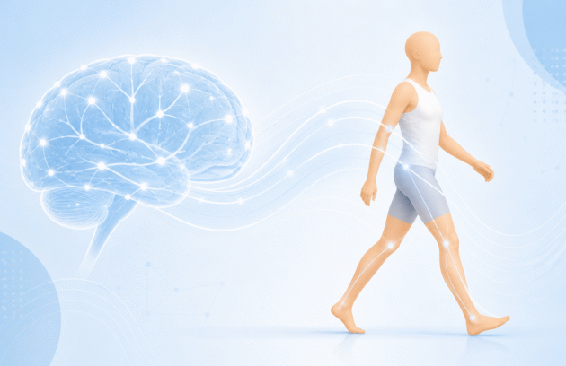 Nörolojik rehabilitasyonda beyin nöral ağı ile hareket arasındaki ilişkiyi temsil eden anatomik illüstrasyon